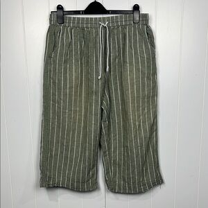 Beachlunchlounge Womens Capri Pants L Dusty Green White Stretch Waist Wide Leg